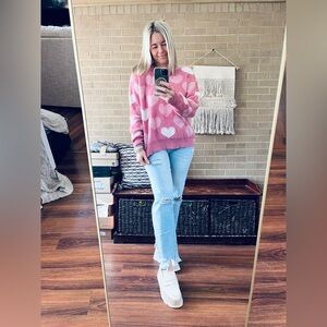 Pink Heart Pattern Sweater